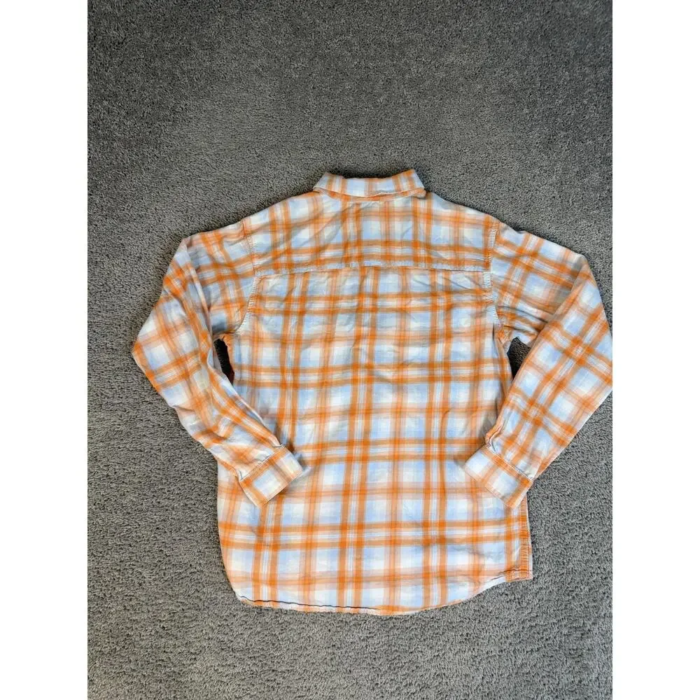 Columbia Shirt Mens M Orange Long Sleeve Button Up Plaid Lightweight Breathable